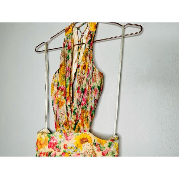 MAC DUGGAL Yellow Floral Chiffon Lace Up Tie Up Back Gown Dress - Picture 11 of 16